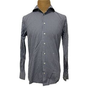 SUITSUPPLY Dress Shirt Blue Gingham Plaid Egyptian Cotton Size 15 1/2 L - 39/7